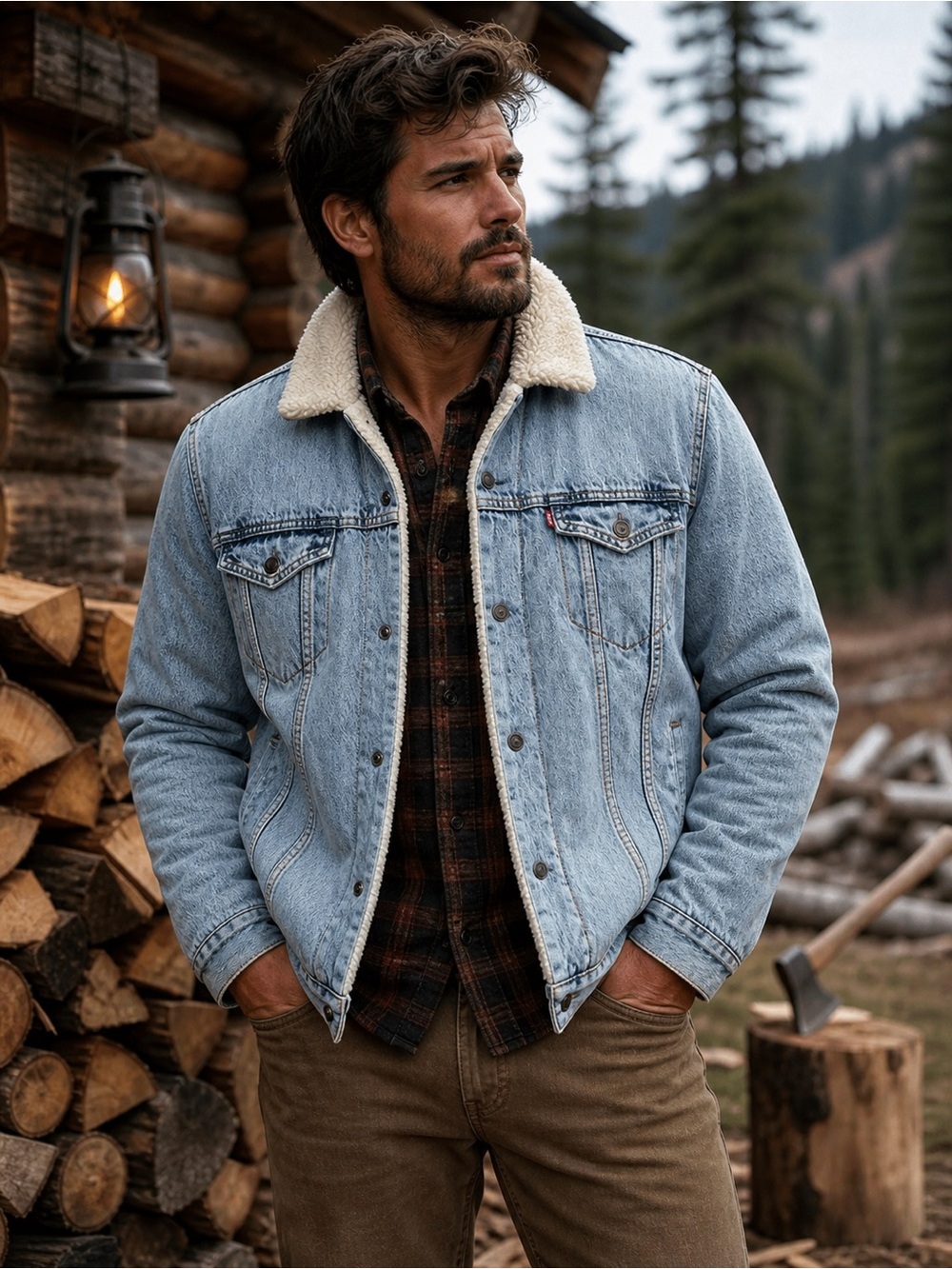 Levi's Light Blue Denim Jacket with Cream Sherpa Collar